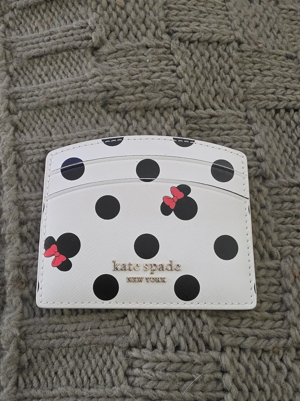 Kate Spade Disney White Polka Dot Card Case with Bow Accents. New